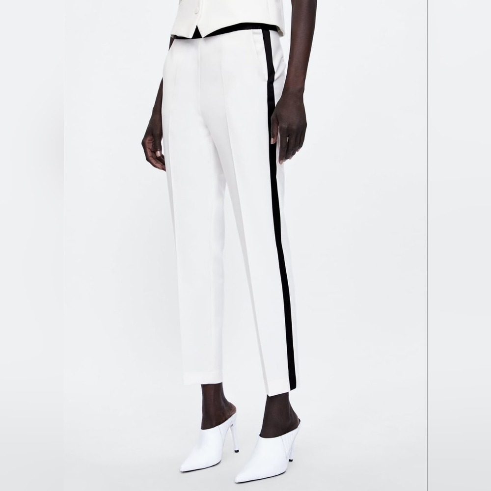 Stylish White and Black Tuxedo Women's Pants